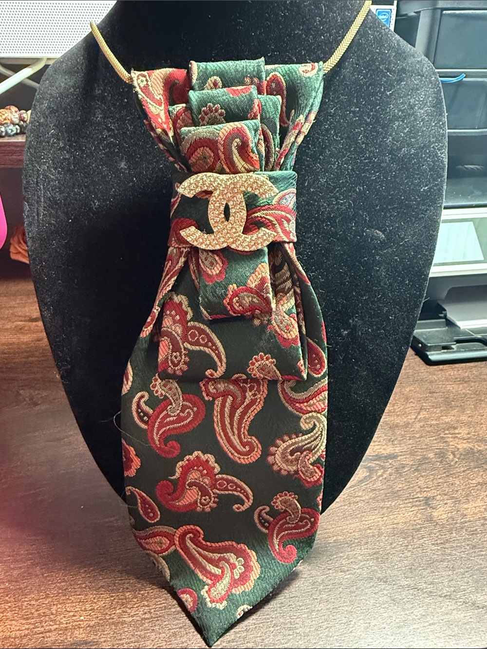 Paisley Neck Tie Pendant with Gold CC Logo Accent
